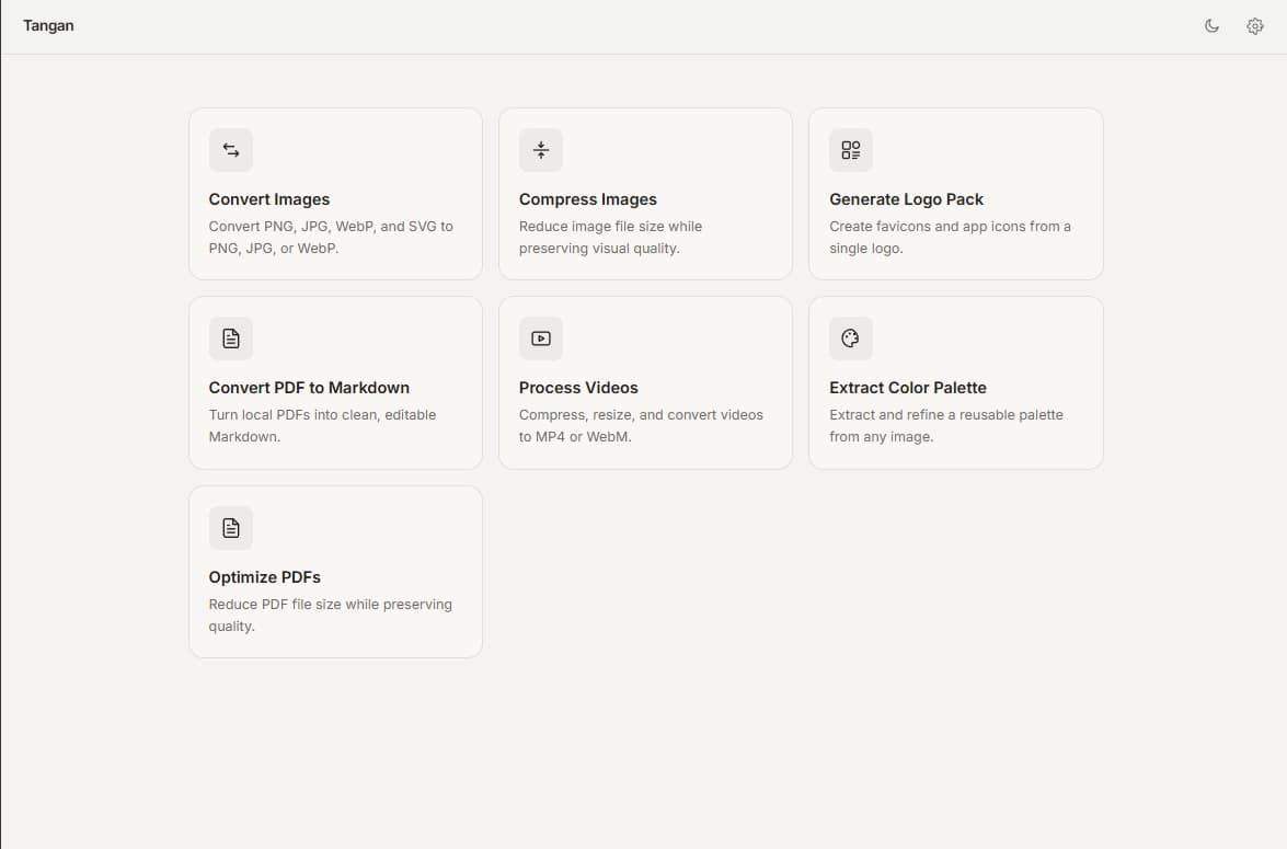 Tangan desktop app interface